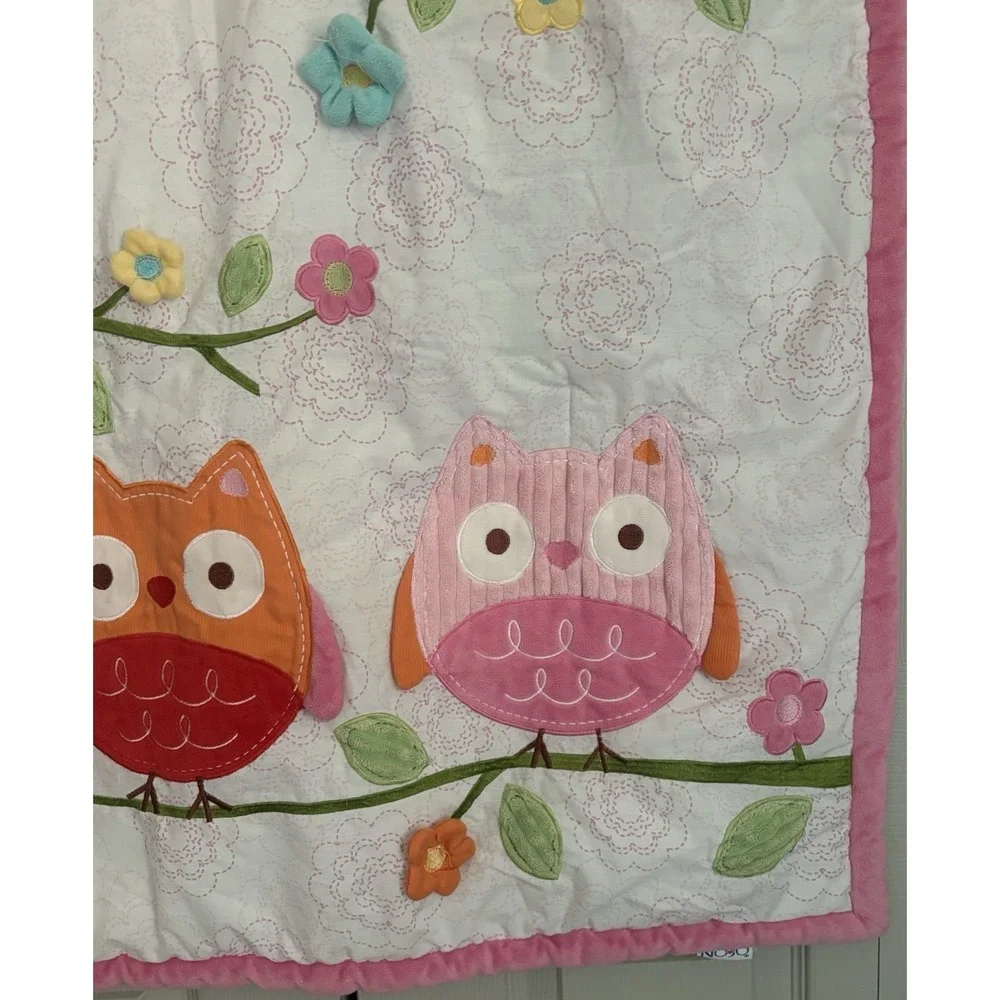 Nojo Owl Love Baby Crib Blanket Owls Birds Pink Flowers Textured‎ 42
